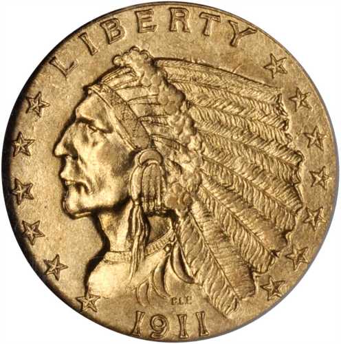 1911-D Indian Quarter Eagle. MS-60 (NGC).