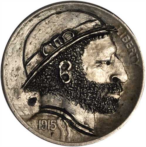 1915 Man with Beard and Hat. Host coin Extremely Fine.