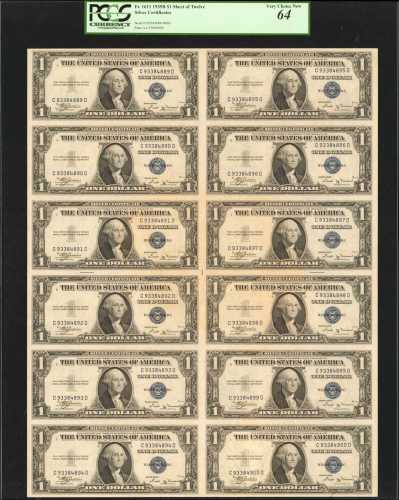 Fr. 1611. 1935B $1 Silver Certificates. PCGS Very Choice New 64. Uncut Sheet of 12.