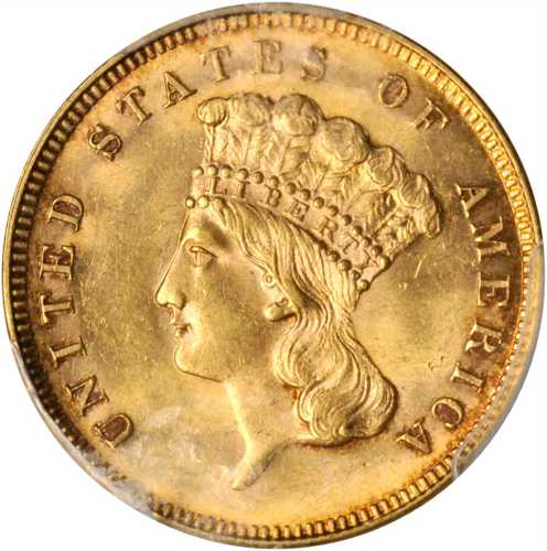 1859 Three-Dollar Gold Piece. MS-63 (PCGS).