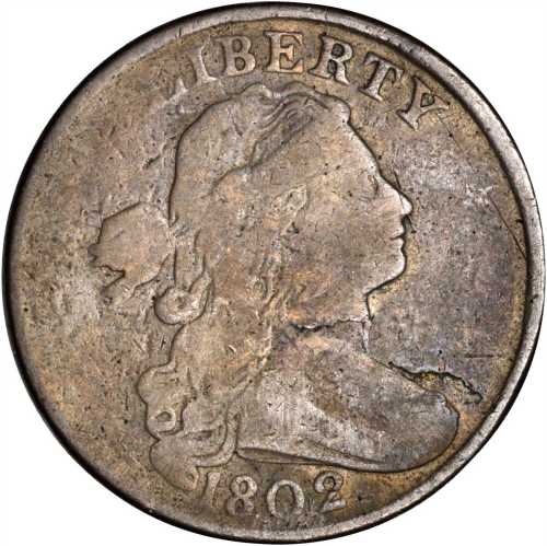 1802 Draped Bust Cent. S-234. Rarity-3. Noyes Die State A. Good-6 Planchet Flaw.