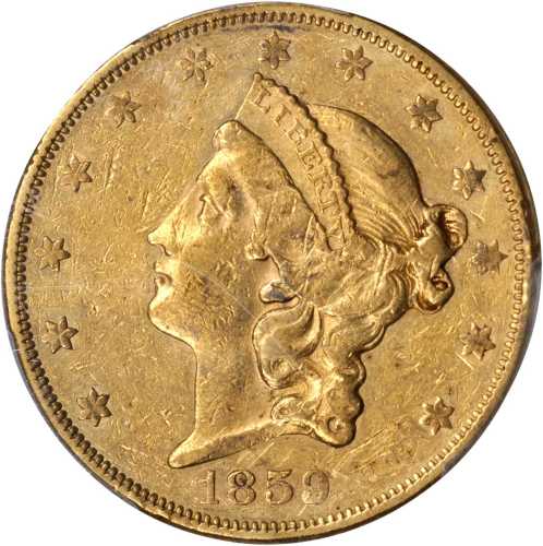 1859 Liberty Head Double Eagle. AU-50 (PCGS).