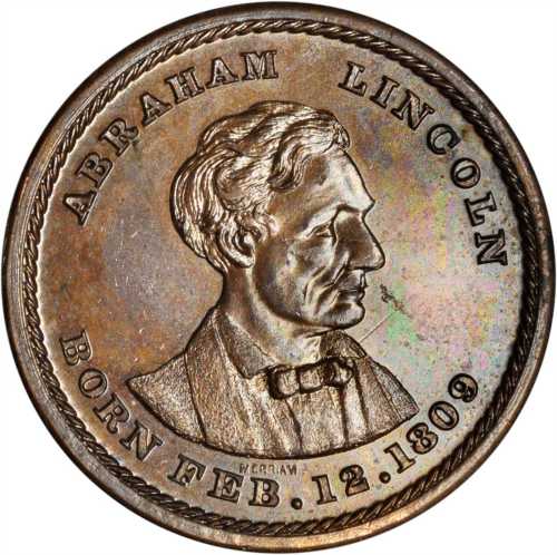 1860 Abraham Lincoln. DeWitt-AL 1860-45. Copper. 27.2 mm. Choice About Uncirculated.