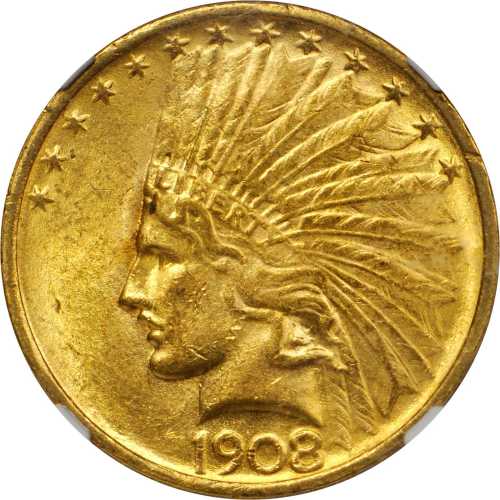 1908 Indian Eagle. No Motto. MS-63 (NGC).