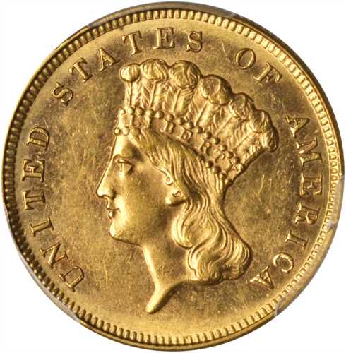 1886 Three-Dollar Gold Piece. MS-61 (PCGS).