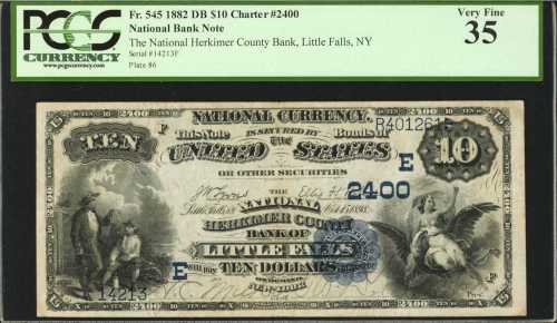 Little Falls, New York. $10 1882 Date Back. Fr. 545. The National Herkimer County Bank. Charter #240