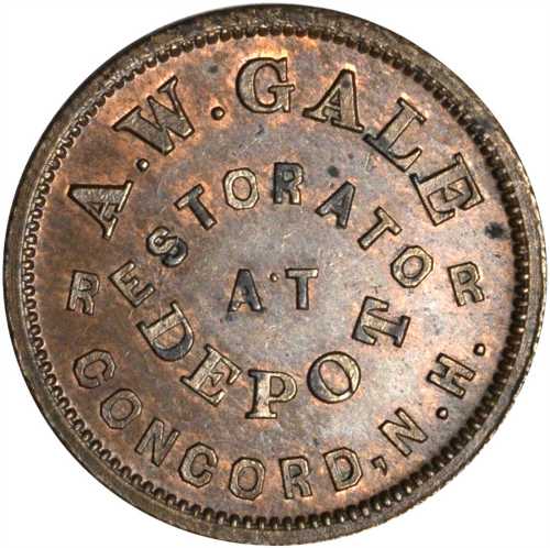 New Hampshire--Concord. Undated (1861-1865) Albert W. Gale. Fuld-120A-1a. Rarity-4. Copper. 19 mm. M