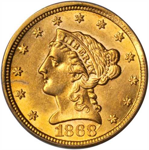 1868-S Liberty Head Quarter Eagle. AU-58 (PCGS).