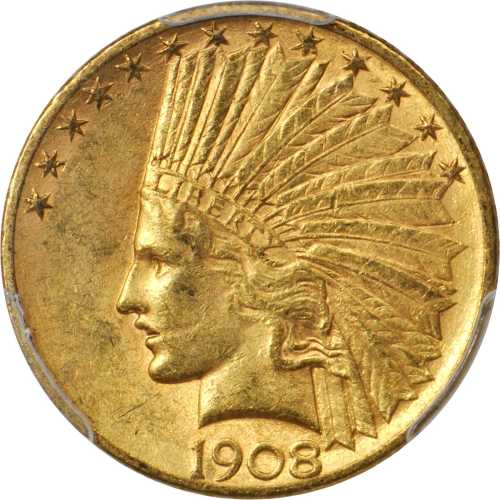 1908-D Indian Eagle. Motto. MS-61 (PCGS).