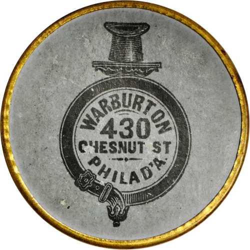 Pennsylvania, Philadelphia. 1867 Warburton. Bowers PA-4500. Gilt brass. 38 mm. Choice About Uncircul