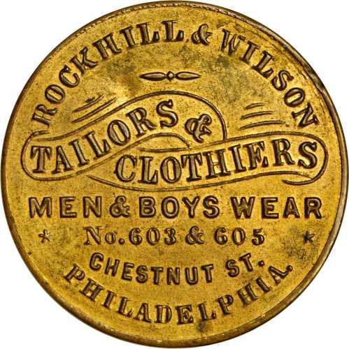 Pennsylvania, Philadelphia. Rockhill & Wilson. Mechanical calendar. Bowers PA-4215. Gilt brass. 39 m