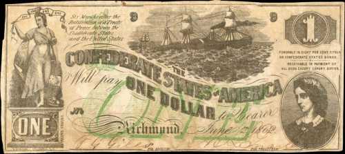 T-45. Confederate Currency. 1862 $1. Very Fine.