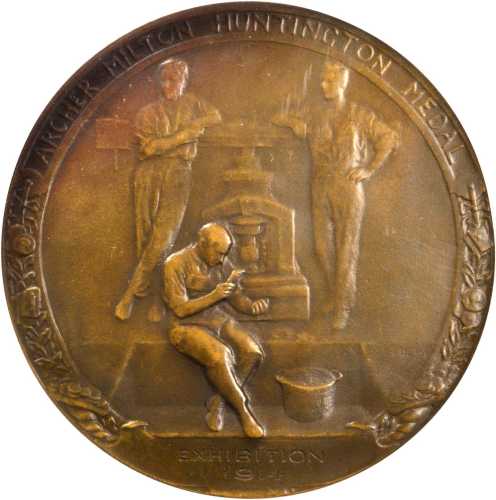 1914 Archer Milton Huntington Medal. Bronze. 67 mm. By Emil Fuchs. Miller-18. Awarded to Farran Zerb