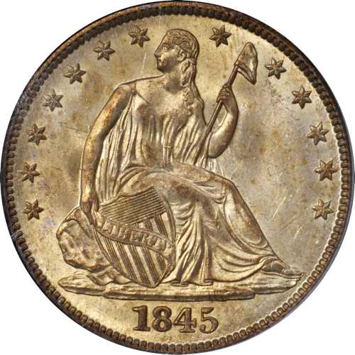 1845 Liberty Seated Half Dollar. WB-2. Rarity-3. MS-64 (PCGS). CAC.