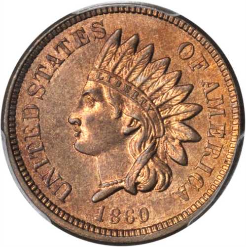 1860 Indian Cent. Rounded Bust. MS-64 (PCGS).