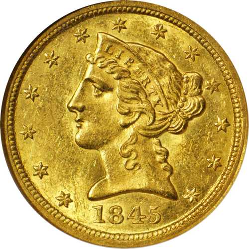 1845-O Liberty Head Half Eagle. MS-61 (NGC). OH.