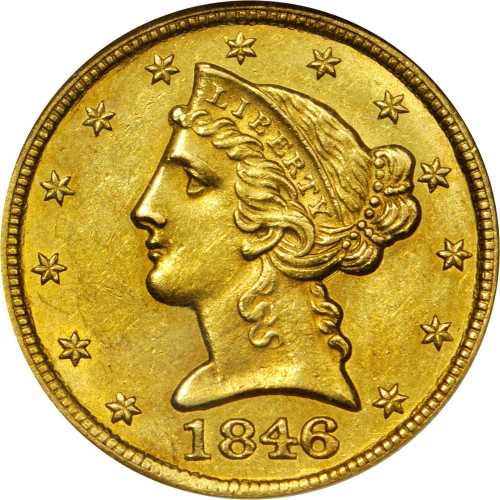 1846-C Liberty Head Half Eagle. MS-62 (NGC). OH.