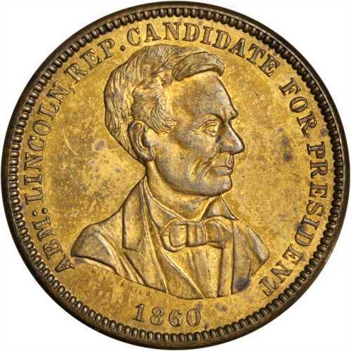 1860 Abraham Lincoln. DeWitt-AL 1860-52. Brass. 27.2 mm. Mint State.
