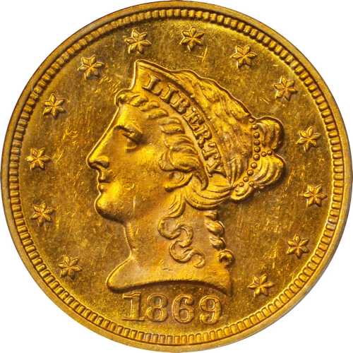 1869 Liberty Head Quarter Eagle. MS-61 (PCGS).