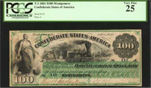 T-3. Confederate Currency. 1861 $100. PCGS Very Fine 25.