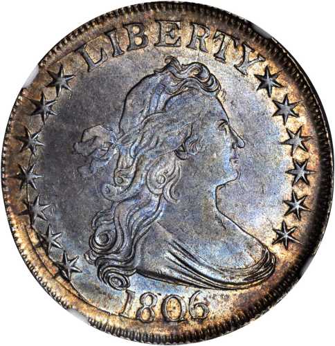 1806 Draped Bust Half Dollar. O-116, T-20. Rarity-3. Pointed 6, Stem Through Claw. AU-55 (NGC).