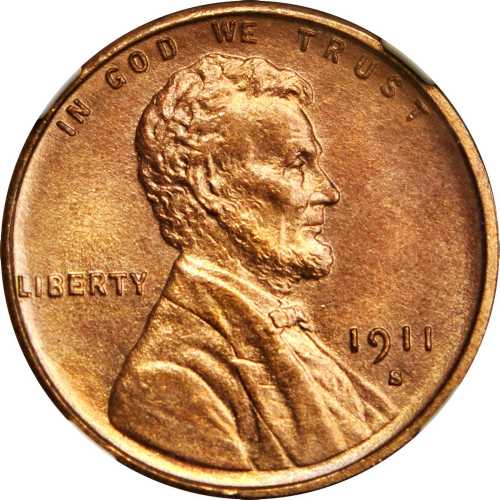 1911-S Lincoln Cent. Unc Details--Altered Color (NGC).