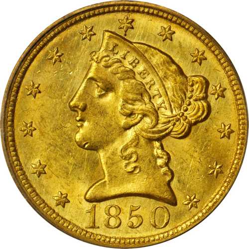 1850-C Liberty Head Half Eagle. MS-62 (PCGS).