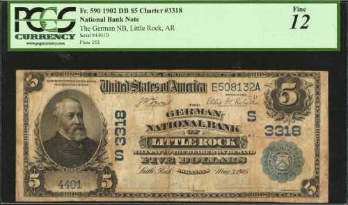 Little Rock, Arkansas. $5 1902 Date Back. Fr. 590. The German NB. Charter #3318. PCGS Fine 12.