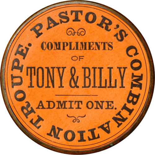New York, New York. Pastors Combination Troupe. Bowers NY-7082. Silvered brass. 38 mm. About Uncircu