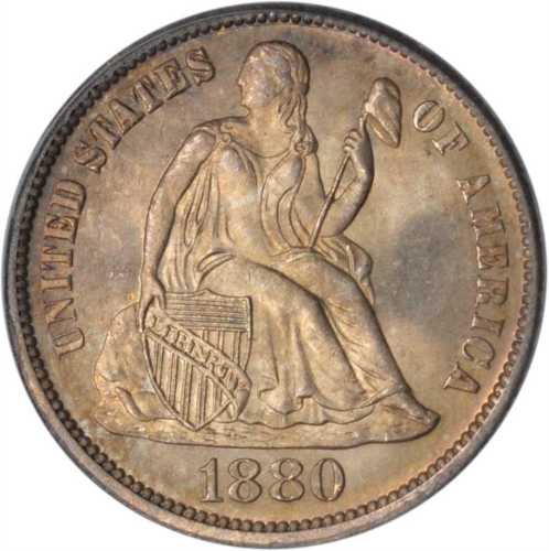 1880 Liberty Seated Dime. Fortin-102a. Rarity-4. MS-66 (PCGS). CAC--Gold Label.
