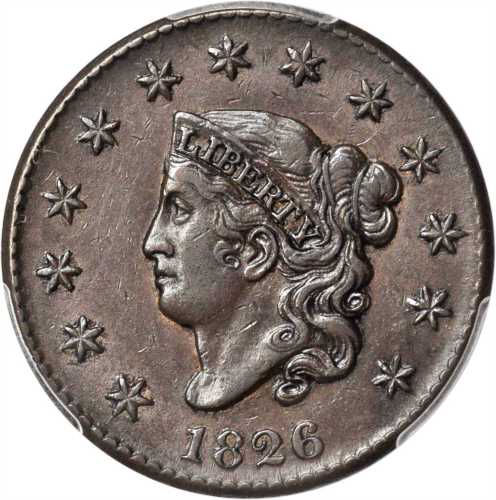 1826 Matron Head Cent. N-9. Rarity-3. EF-45 (PCGS).