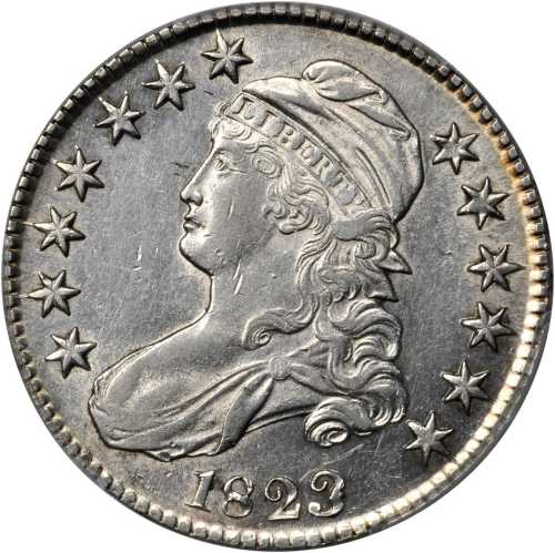 1823 Capped Bust Half Dollar. O-102. Rarity-4. Patched 3. AU Details--Harshly Cleaned (PCGS).