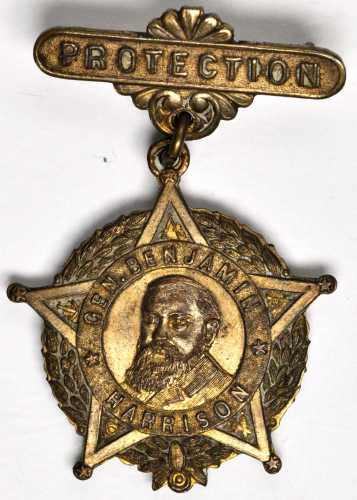1892 Benjamin Harrison. BH 1892-Unlisted. Brass. 34.6 mm, including integral loop, approximately 49 