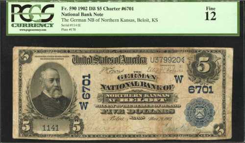 Beloit, Kansas. $5 1902 Date Back. Fr. 590. The German NB of Northern Kansas. Charter #6701. PCGS Fi