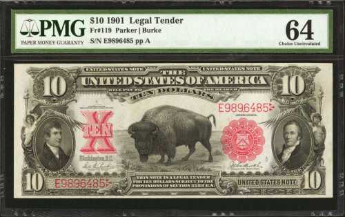 Fr. 119. 1901 $10 Legal Tender Note. PMG Choice Uncirculated 64.