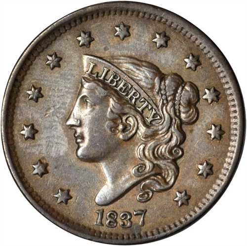 1837 Modified Matron Head Cent. N-11. Rarity-1. Head of 1838. EF-40 Lightly Cleaned, Reverse Scratch