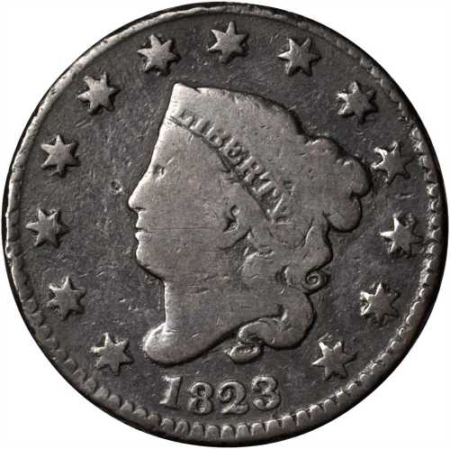 1823 Matron Head Cent. N-2. Rarity-2. Good-4.