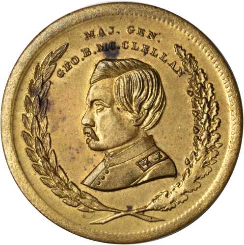 1864 George McClellan. DeWitt-GMcC 1864-14. Brass. 31.8 mm. Mint State.