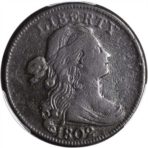 1802 Draped Bust Cent. S-241. Rarity-1. Stemless Wreath. VF Details--Environmental Damage (PCGS).