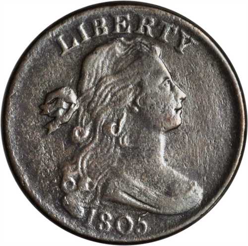 1805 Draped Bust Cent. S-267. Rarity-1. VF-20 Surfaces Smoothed.