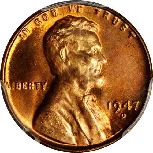 1947-D Lincoln Cent. MS-67 RD (PCGS).