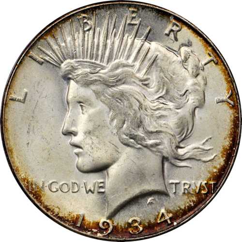 1934-S Peace Silver Dollar. MS-64 (PCGS). CAC. Gold Shield Holder.