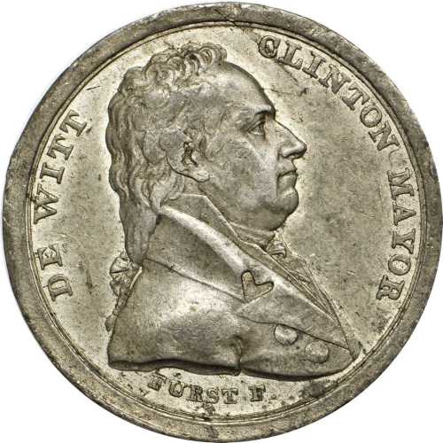 1812 DeWitt Clinton New York City Hall medalet. Neuzil-49. White metal. 33.5 mm. Extremely Fine.