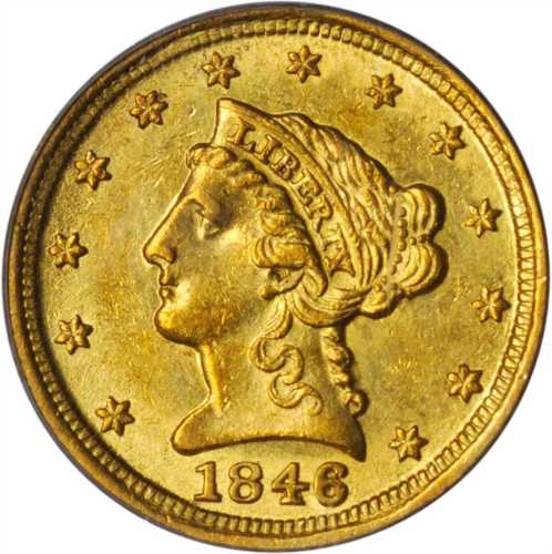 1846-D Liberty Head Quarter Eagle. AU-58 (PCGS). CAC.