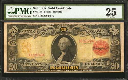 Fr. 1179. 1905 $20 Gold Certificate. PMG Very Fine 25.