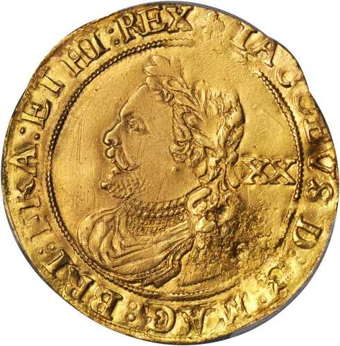 英国。詹姆士一世（1603年至1625年）劳雷尔金币。