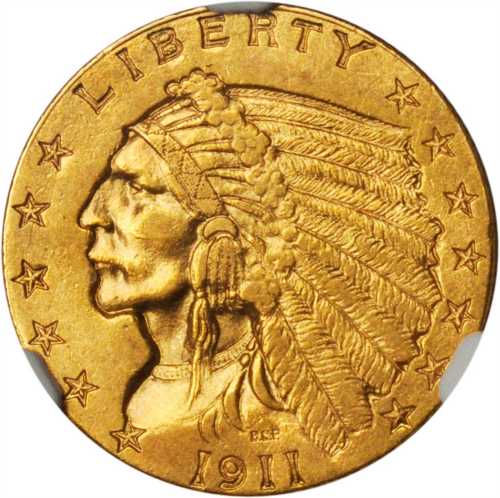 1911-D Indian Quarter Eagle. MS-62 (NGC).