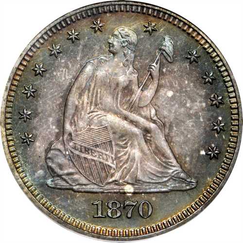 1870 Liberty Seated Quarter. Proof-65 (PCGS). CAC--Gold Label. OGH.