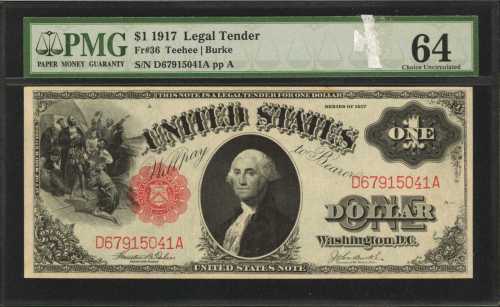 Fr. 36. 1917 $1 Legal Tender Note. PMG Choice Uncirculated 64.