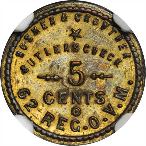 Ohio. 62nd Regiment Ohio Volunteer Militia. Hosmer & Crowther. Schenkman OH-62-5B. Rarity-8. Brass. 